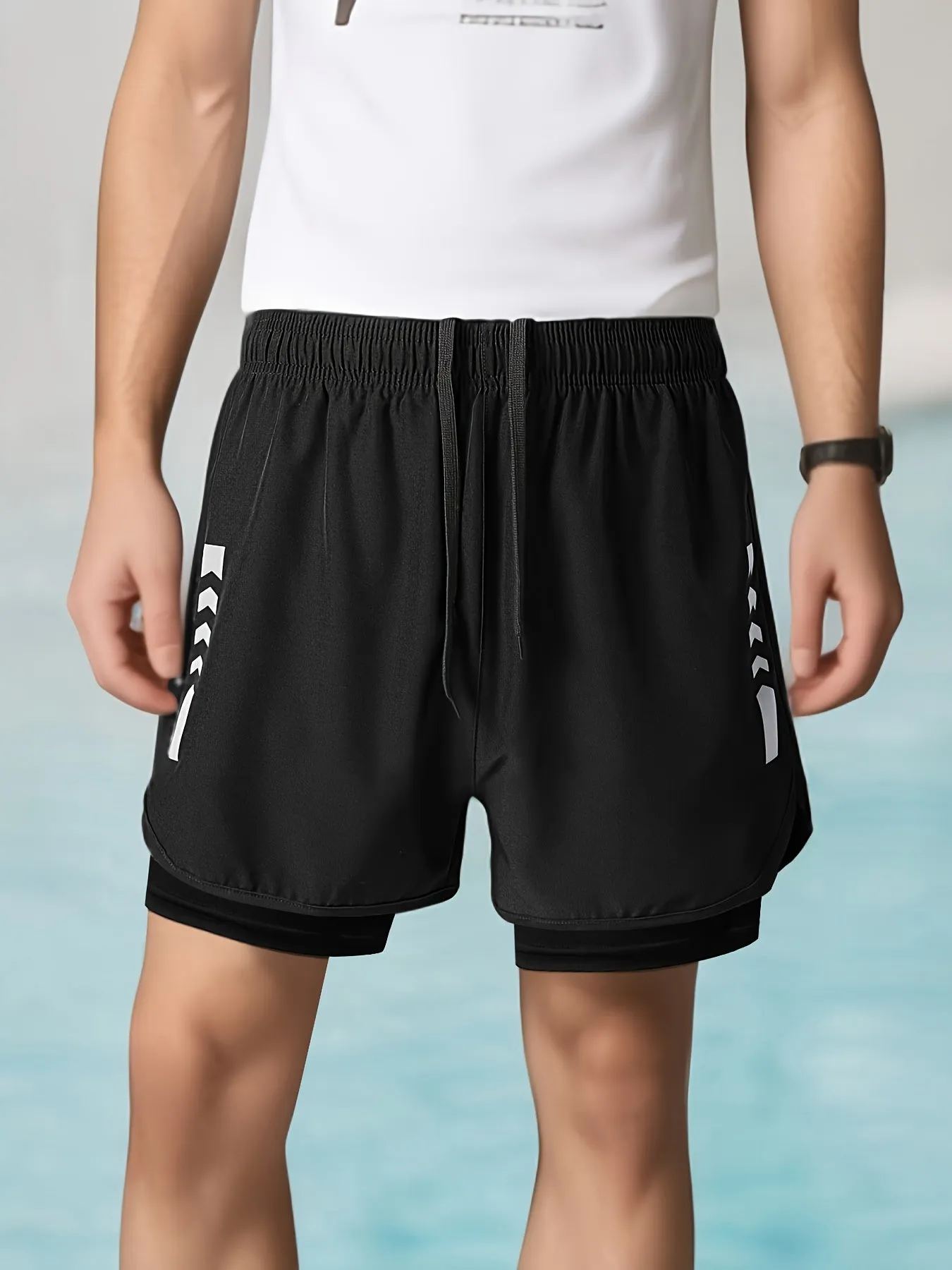 3-Piece Men's 2-in-1 Double Layer Breathable Stretch Shorts for Summer Gym Workout Training