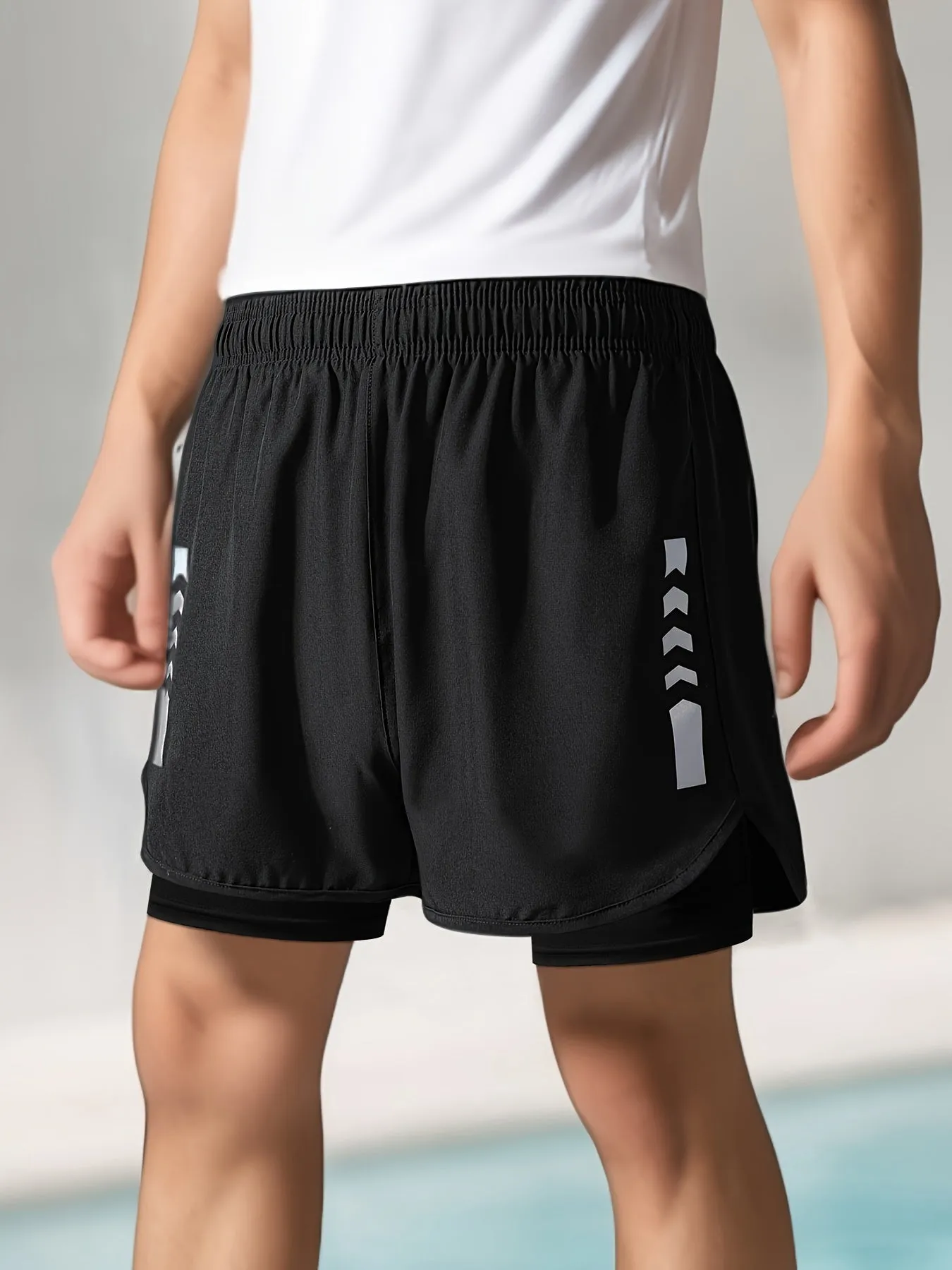 3-Piece Men's 2-in-1 Double Layer Breathable Stretch Shorts for Summer Gym Workout Training