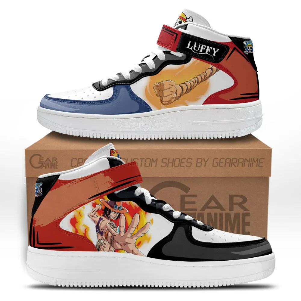 Ace and Luffy Sneakers Air Mid Custom OP Anime Shoes