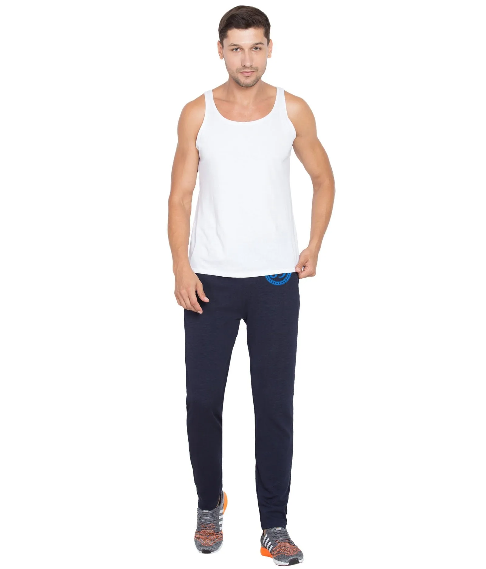 American-Elm Men's Stylish Printed Dark Blue Dri Fit Track Pant for Gym Wear