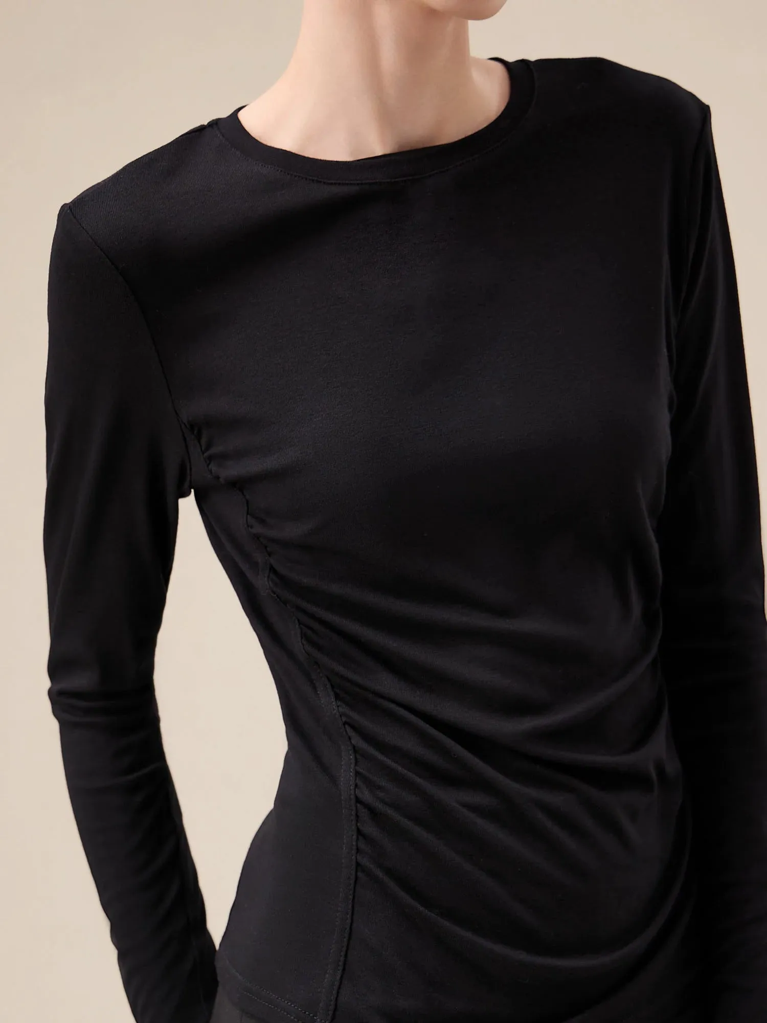 Amoretu Cotton Long Sleeve Pleated Top