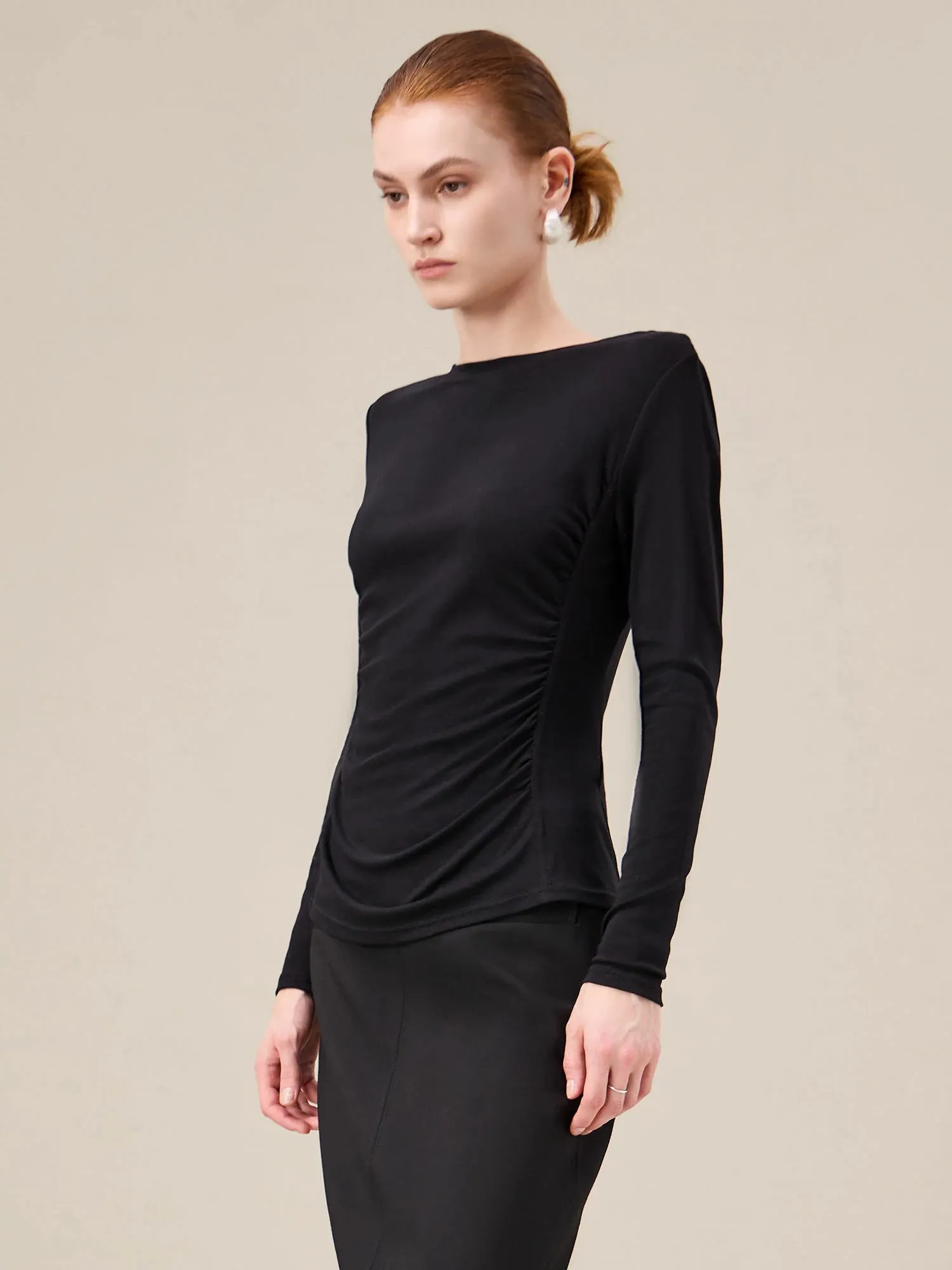 Amoretu Cotton Long Sleeve Pleated Top