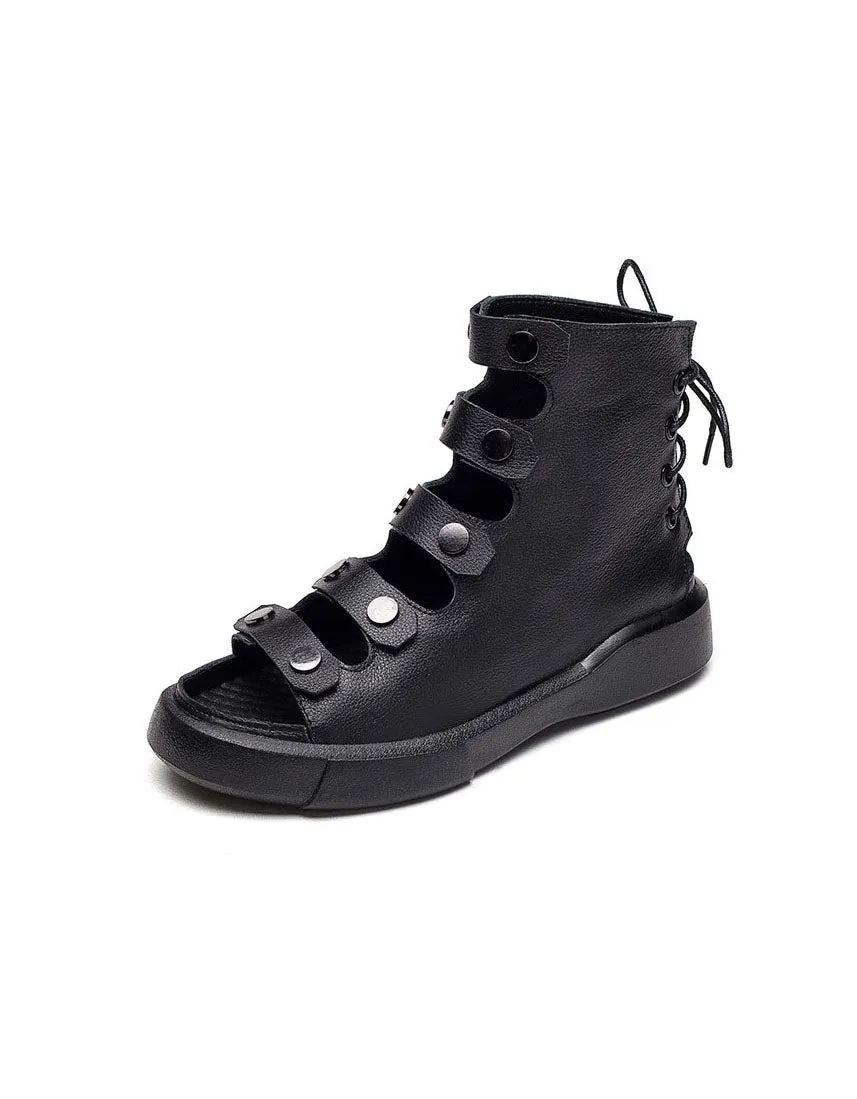 Back Lace-up Cut-out Fish Toe Summer Boots