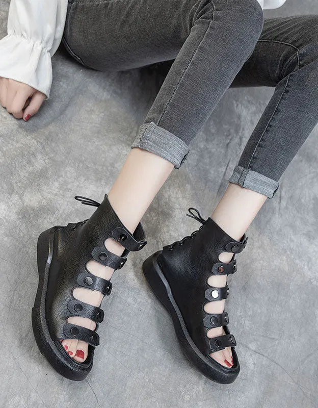 Back Lace-up Cut-out Fish Toe Summer Boots