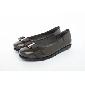 Barani Leather Pumps/Ballet Flats With Fixed Buckle 8841-199 Grey Patent