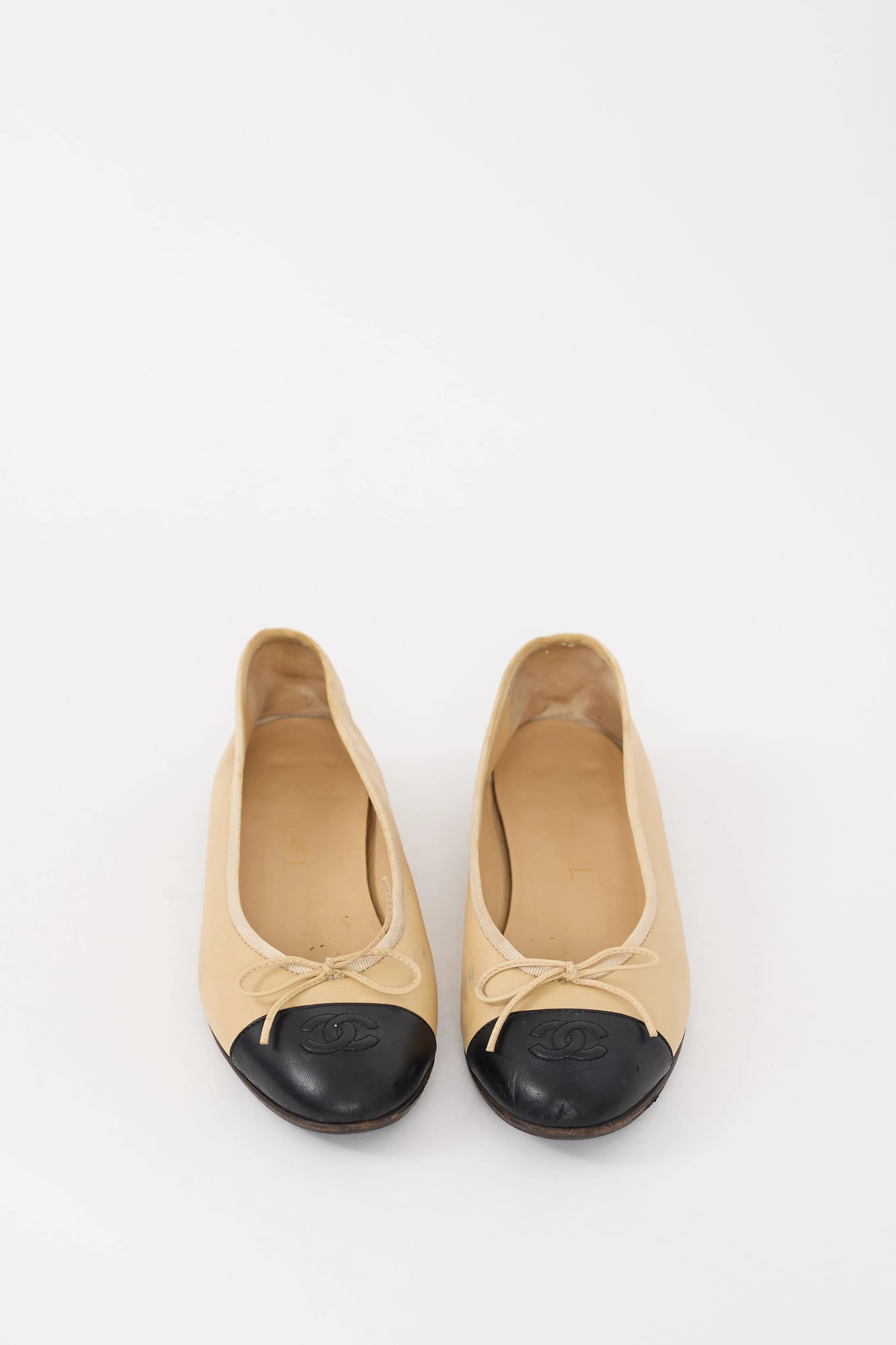 Beige & Black Leather CC Ballet Flat