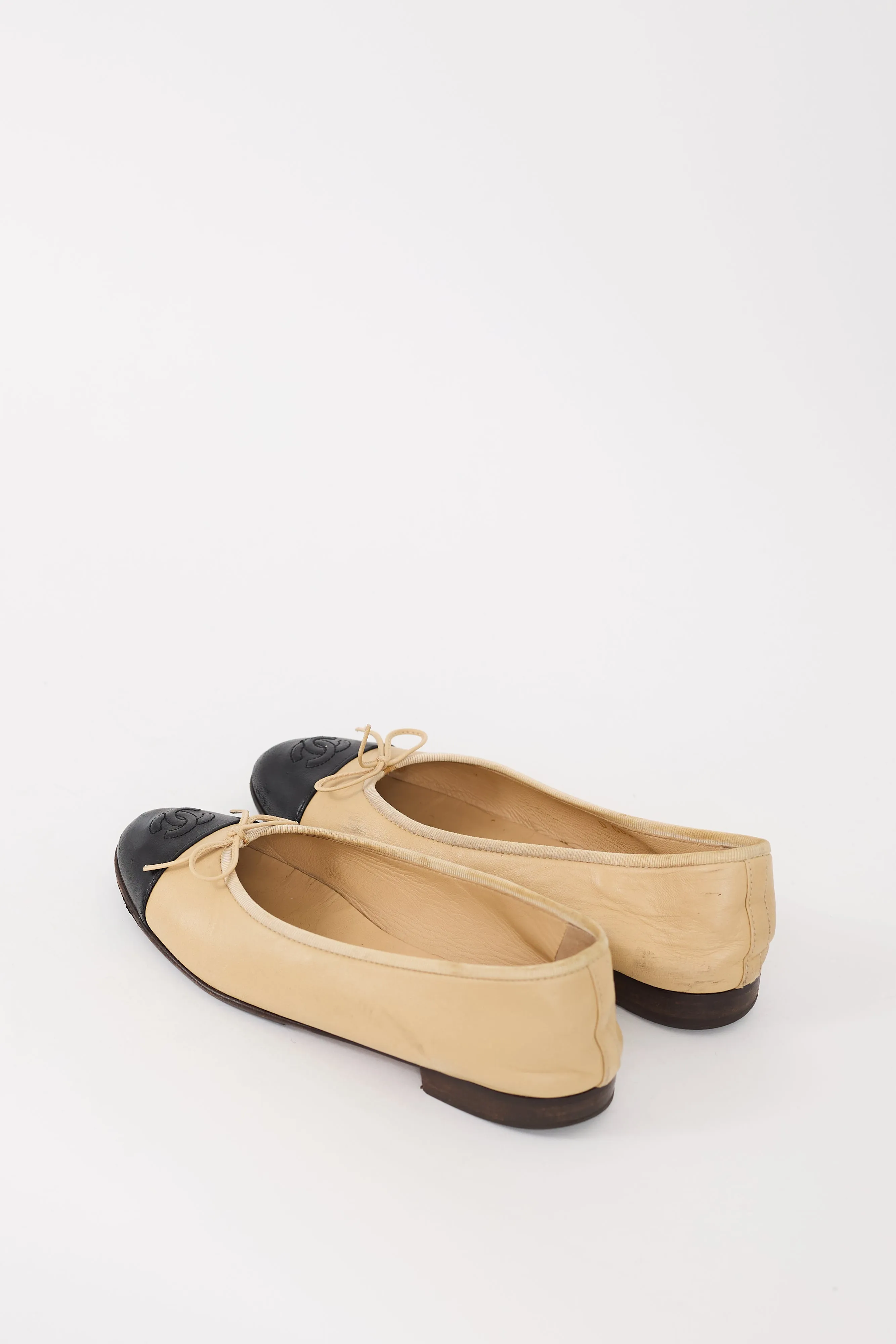 Beige & Black Leather CC Ballet Flat