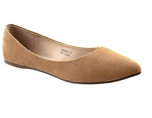 Bella Marie Angie-53 Women's Classic Pointy Toe Ballet Slip On Suede Flats