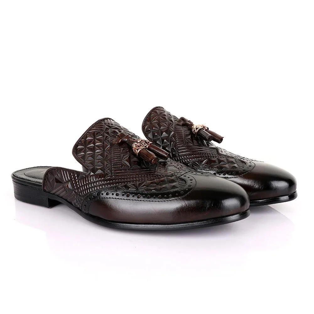 Billionaire Couture Crafted Mole Tassel Coffee Leather Half Shoe