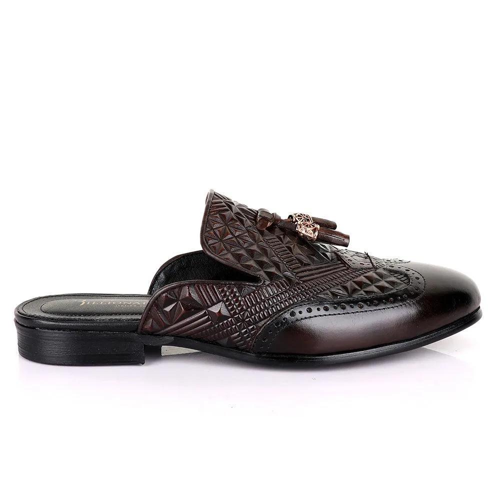 Billionaire Couture Crafted Mole Tassel Coffee Leather Half Shoe