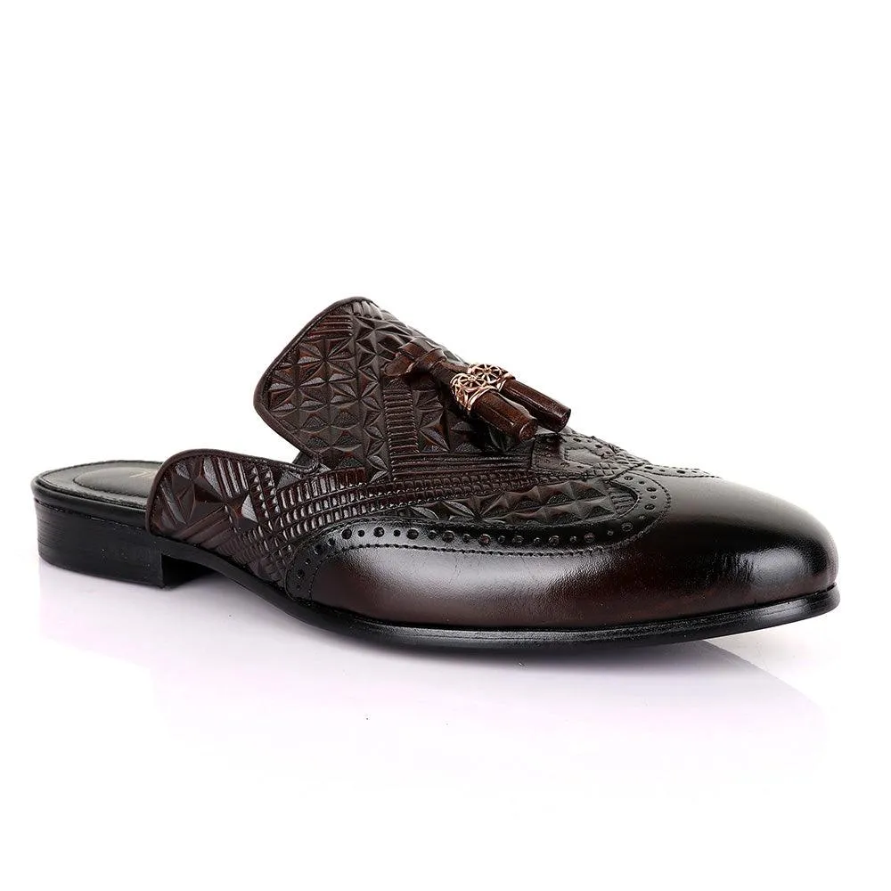 Billionaire Couture Crafted Mole Tassel Coffee Leather Half Shoe