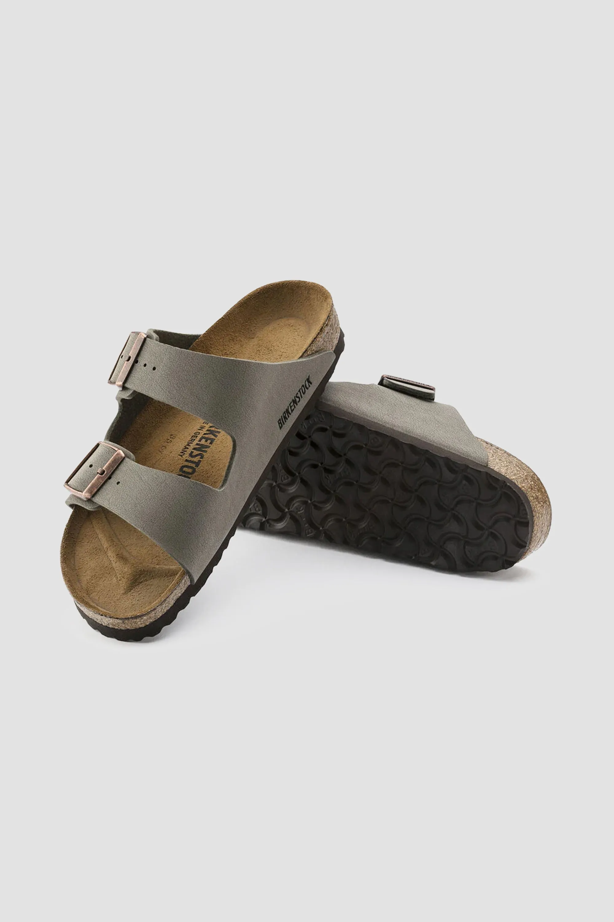 Birkenstock Unisex Arizona Birko Flor Birkibuc in Stone