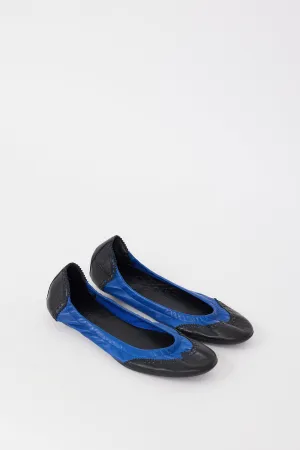 Black & Blue Leather Brogue Ballet Flat