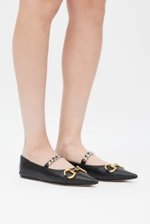 Black Leather Chain Strap Ballet Flat