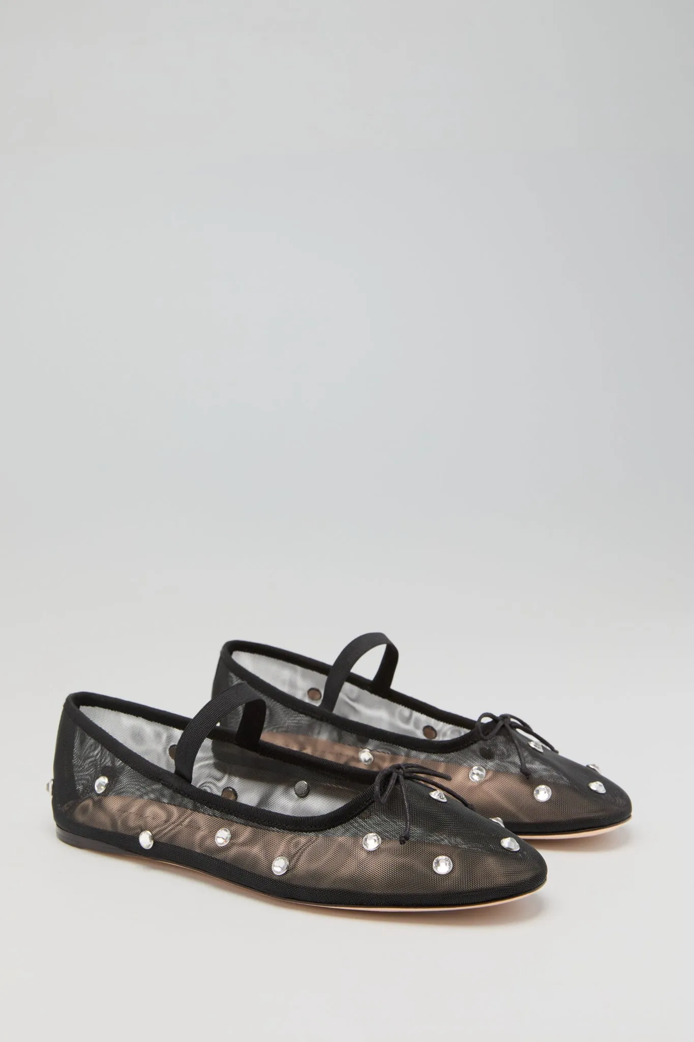 Black Mesh with Clear Rhinestones Leonie Flats