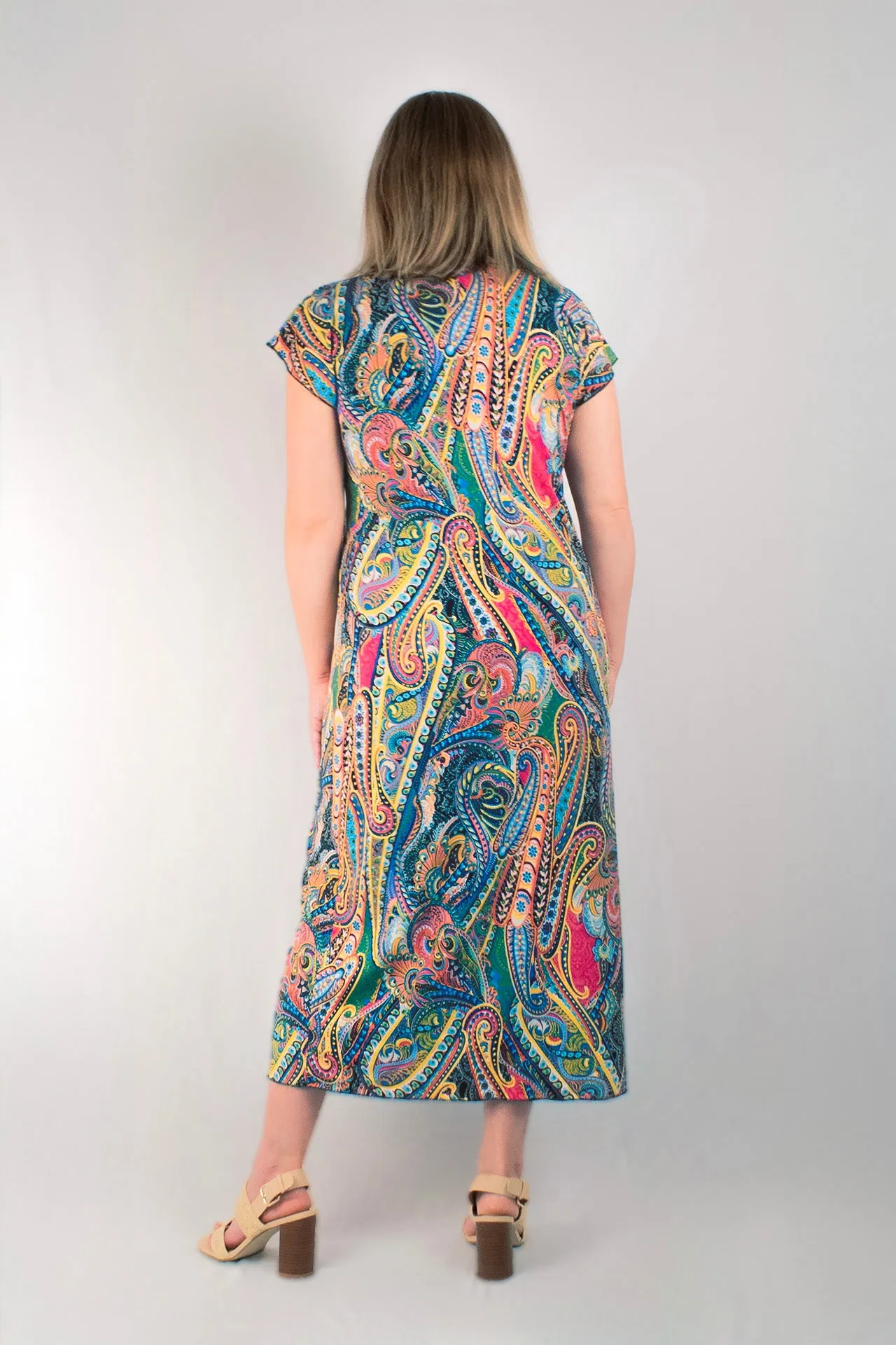 Carnival Print Short Sleeve Jersey Maxi Dress