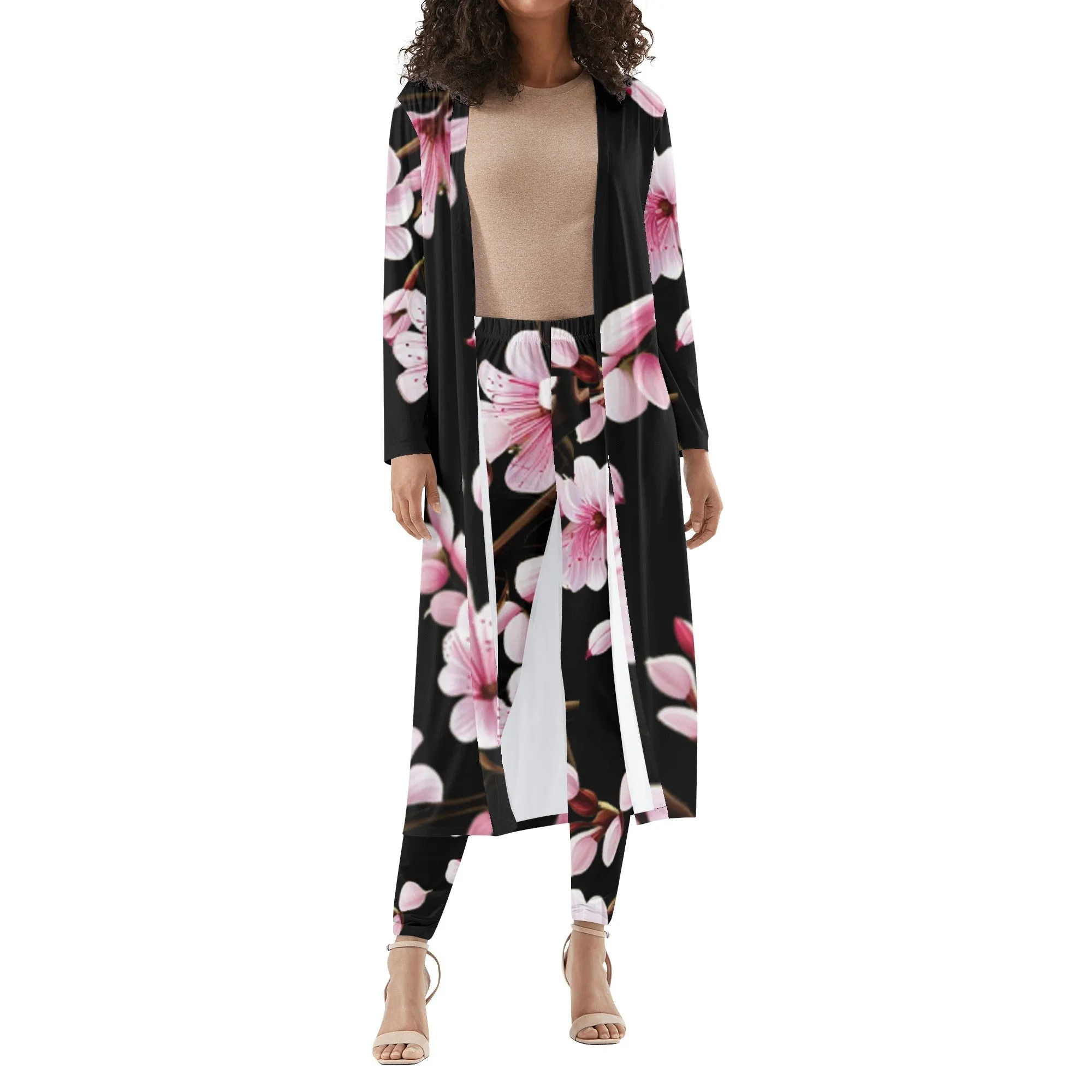 Cherry Blossom Womens Long Sleeve Cardigan and Leggings 2pcs - 4 colors