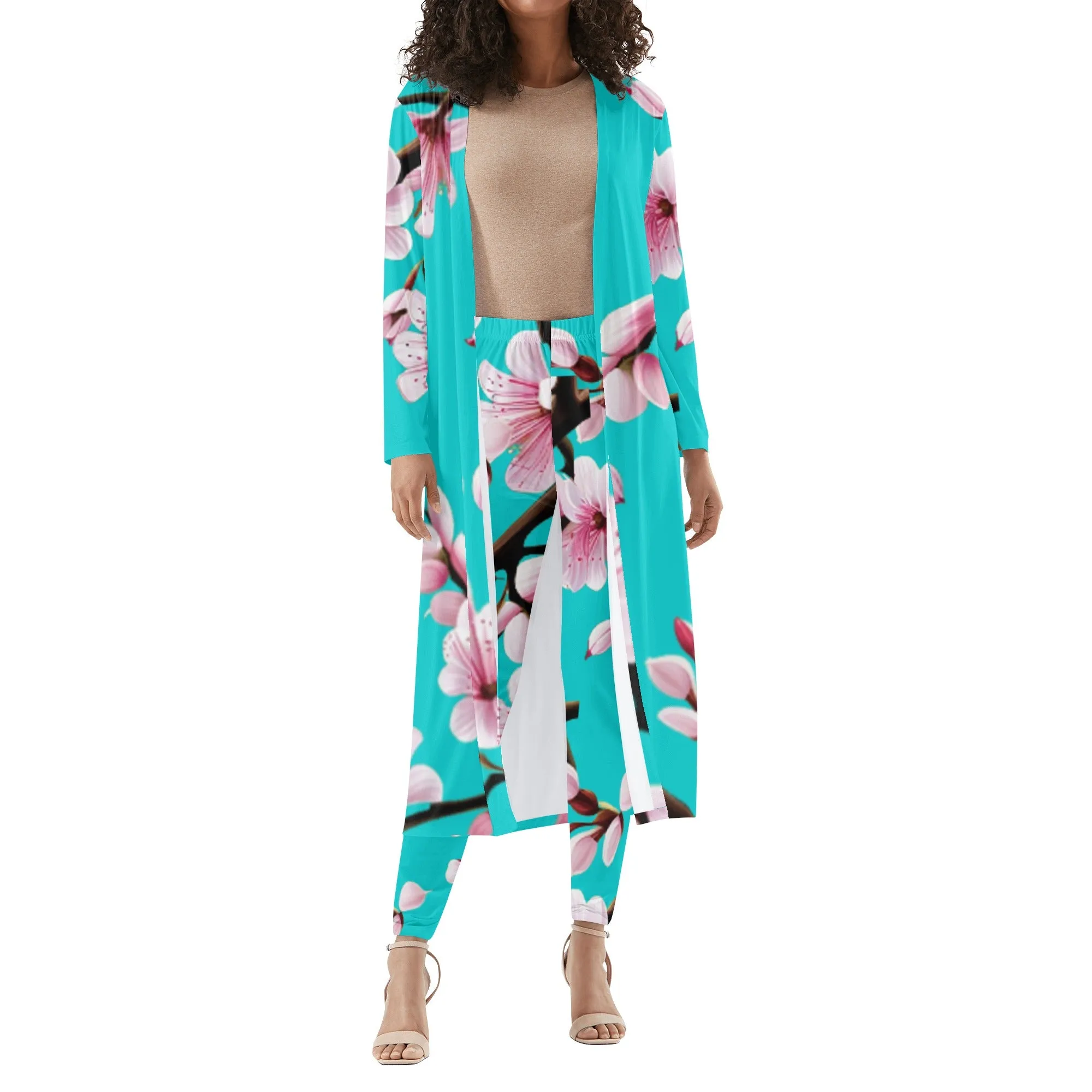 Cherry Blossom Womens Long Sleeve Cardigan and Leggings 2pcs - 4 colors