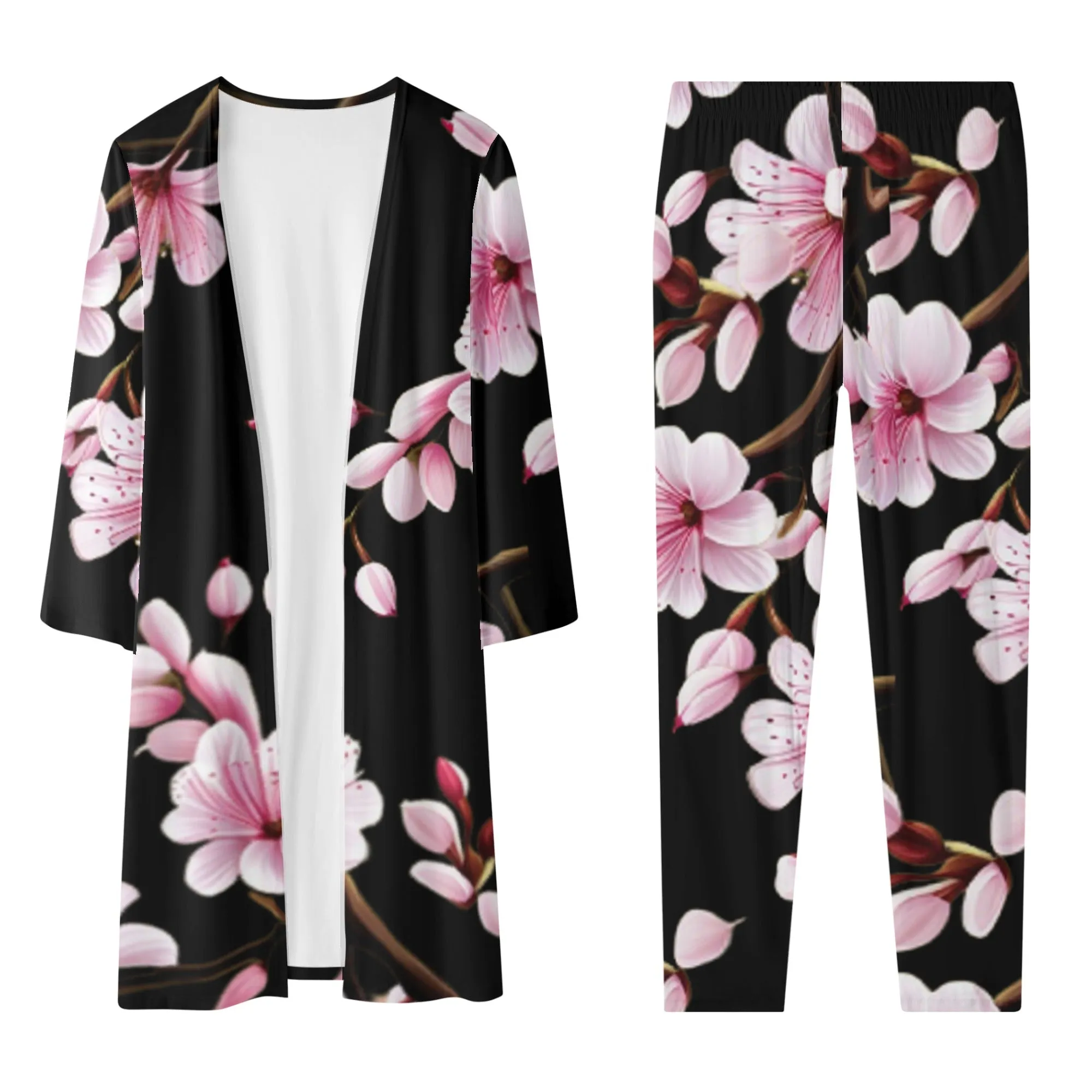 Cherry Blossom Womens Long Sleeve Cardigan and Leggings 2pcs - 4 colors