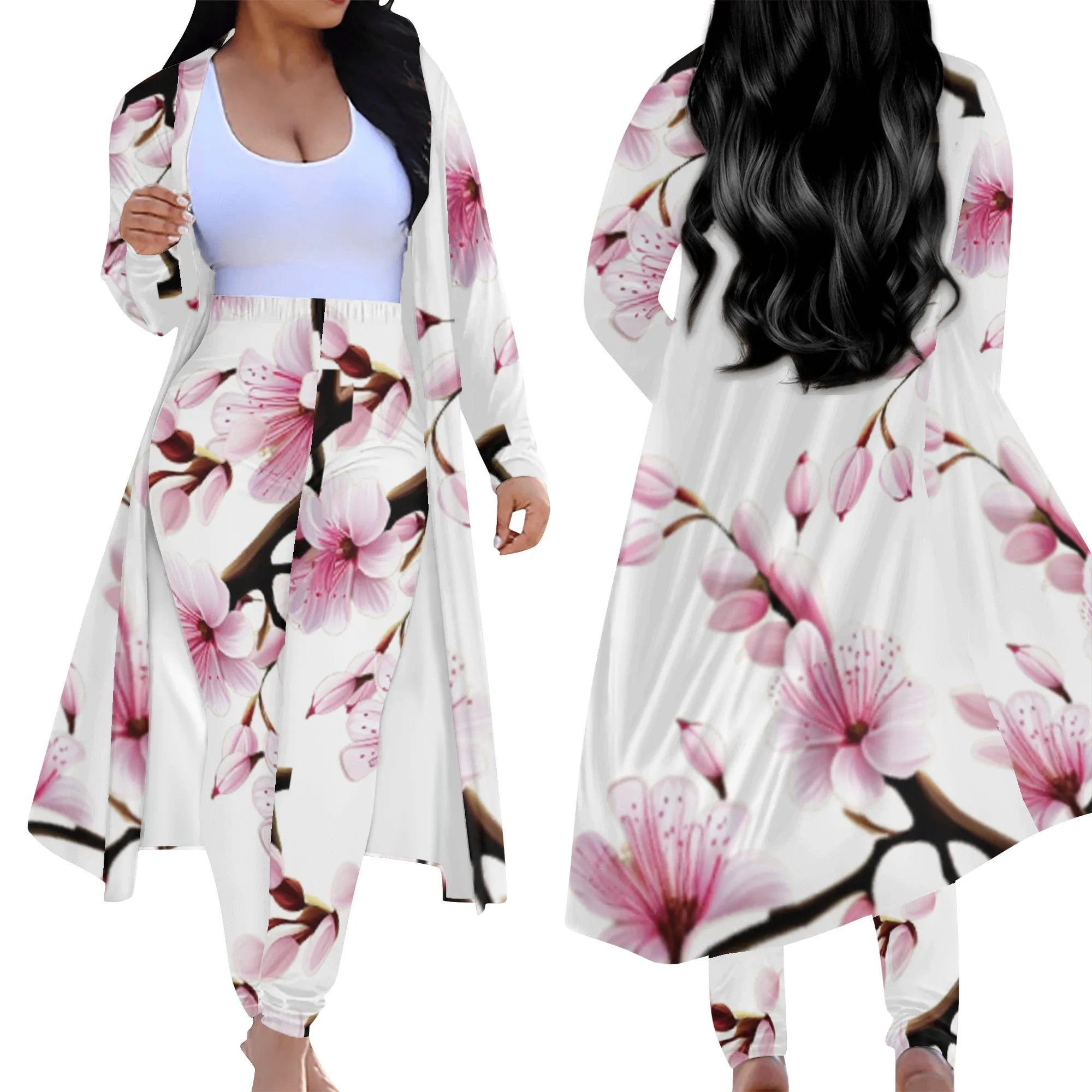 Cherry Blossom Womens Long Sleeve Cardigan and Leggings 2pcs - 4 colors