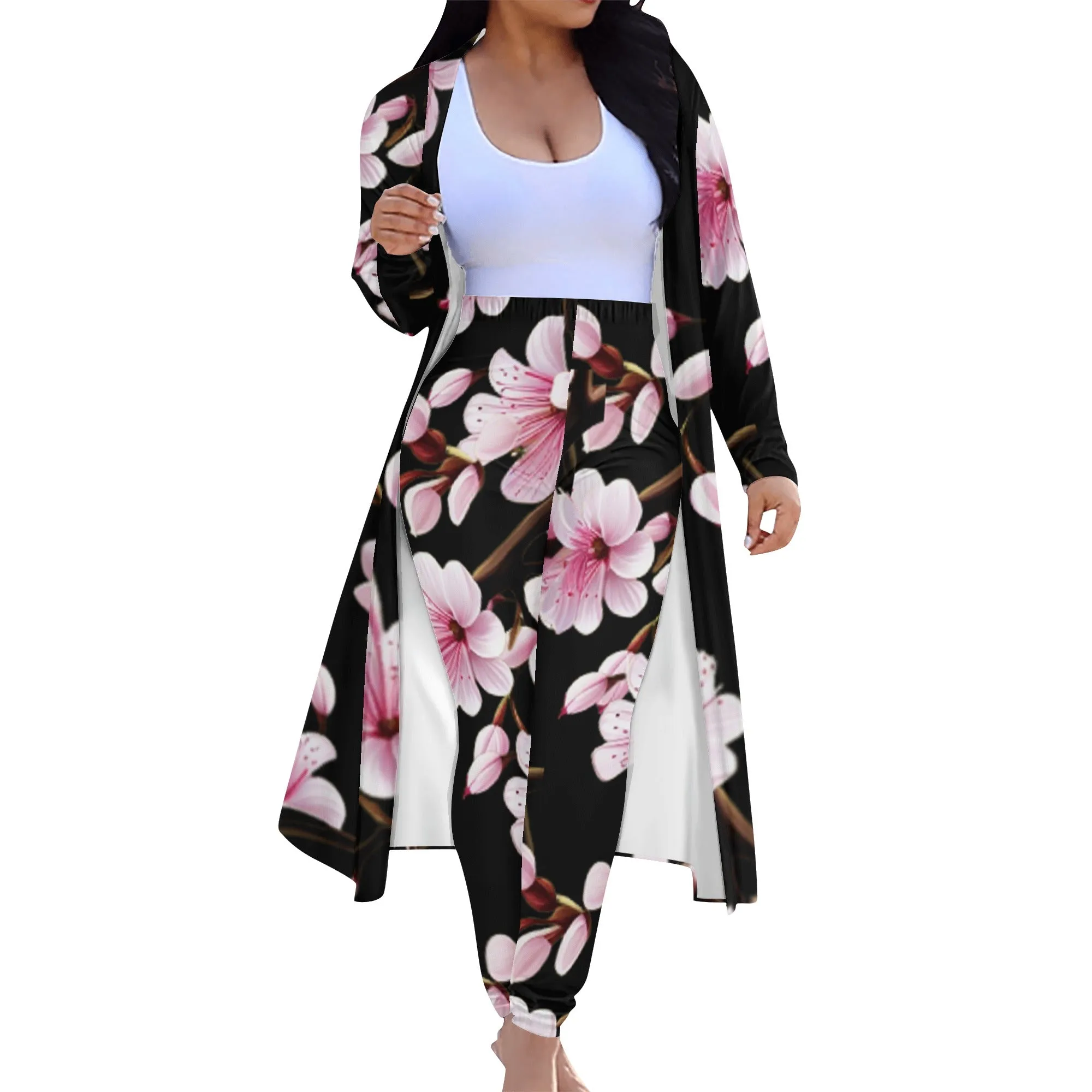 Cherry Blossom Womens Long Sleeve Cardigan and Leggings 2pcs - 4 colors