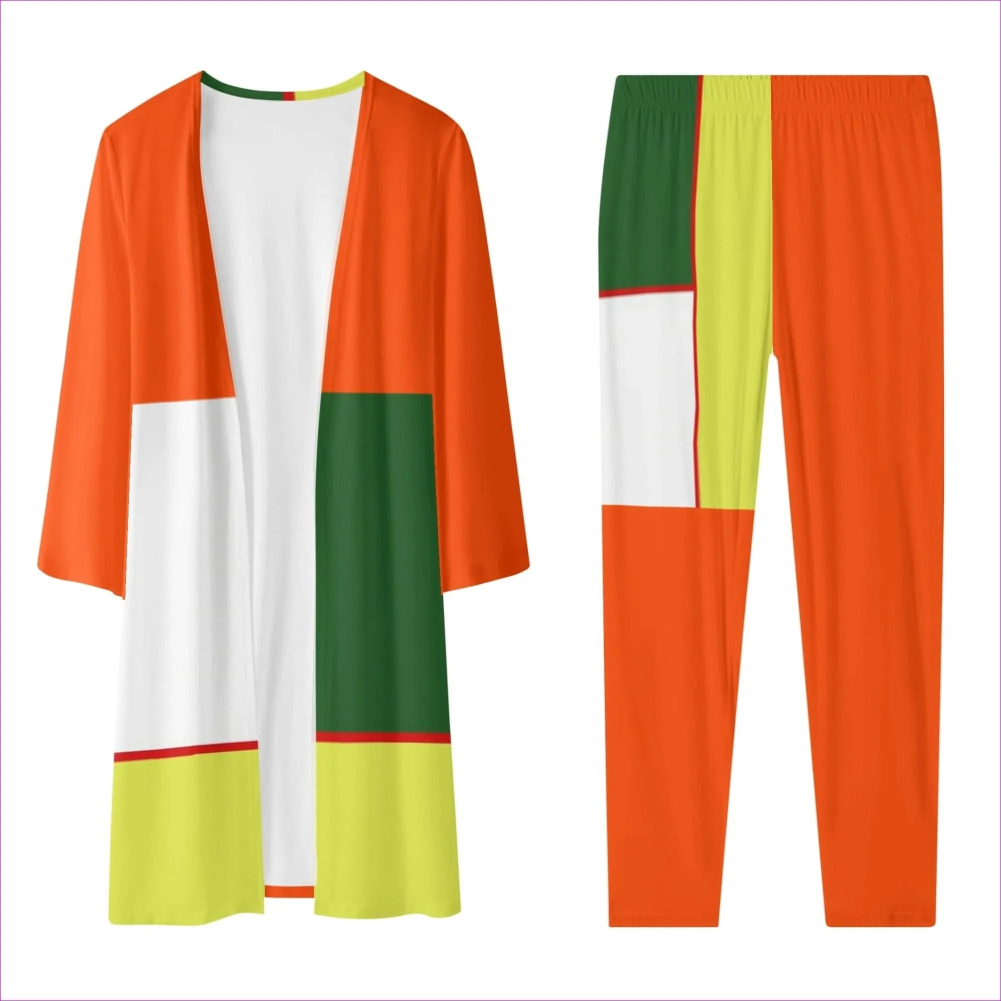 Color Block Astute Womens Long Sleeve Cardigan and Leggings 2pcs