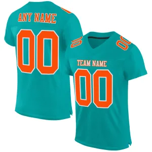 Custom Aqua Orange-White Mesh Authentic Football Jersey