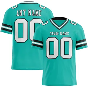 Custom Aqua White-Black Mesh Authentic Football Jersey