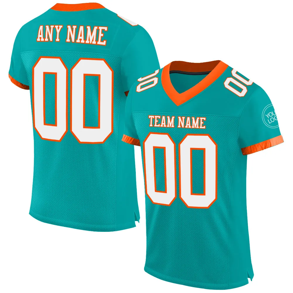 Custom Aqua White-Orange Mesh Authentic Football Jersey