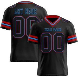 Custom Black Powder Blue-Red Mesh Authentic Football Jersey