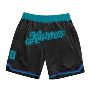 Custom Black Teal-Black Authentic Throwback Basketball Shorts