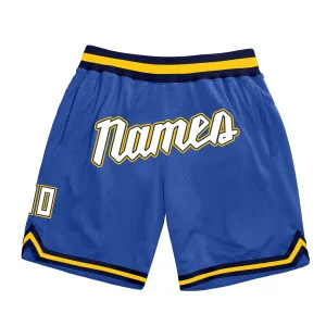 Custom Blue White-Gold Authentic Throwback Basketball Shorts