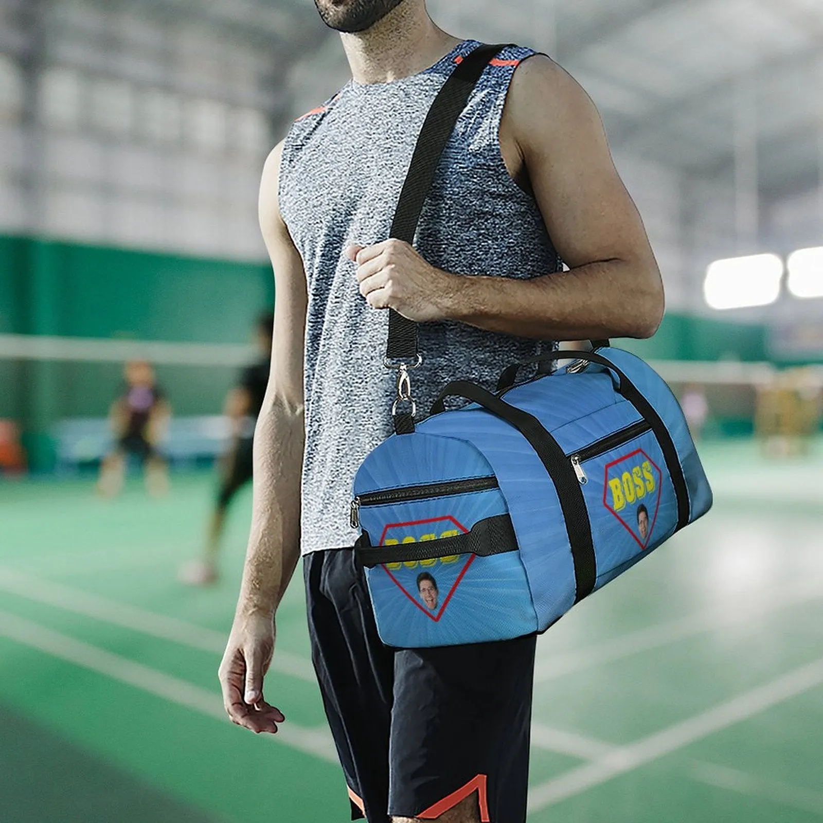 Custom Boss Face Hat Photo Shirt and Personalized Duffel Bag for Company for Team Building for Business