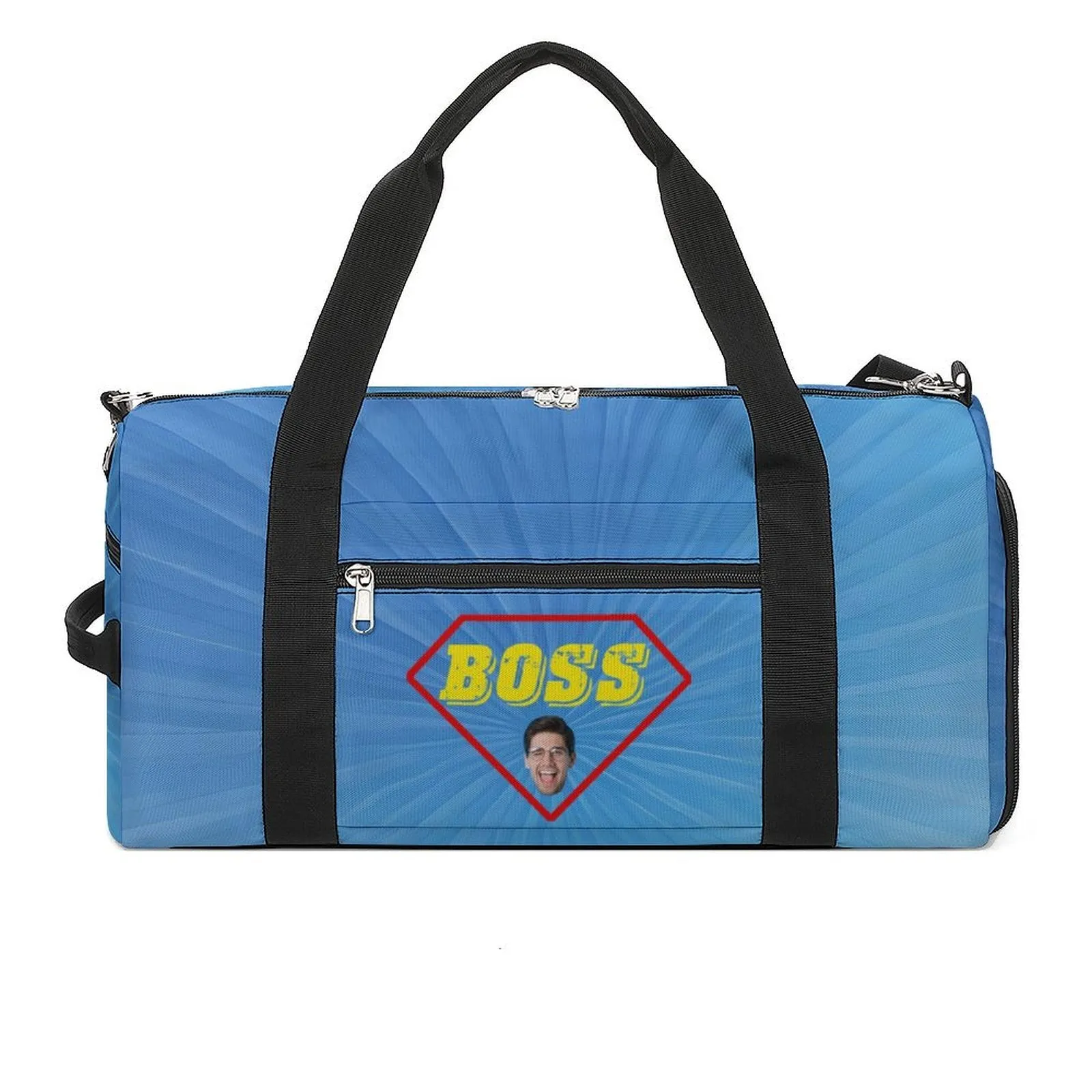 Custom Boss Face Hat Photo Shirt and Personalized Duffel Bag for Company for Team Building for Business