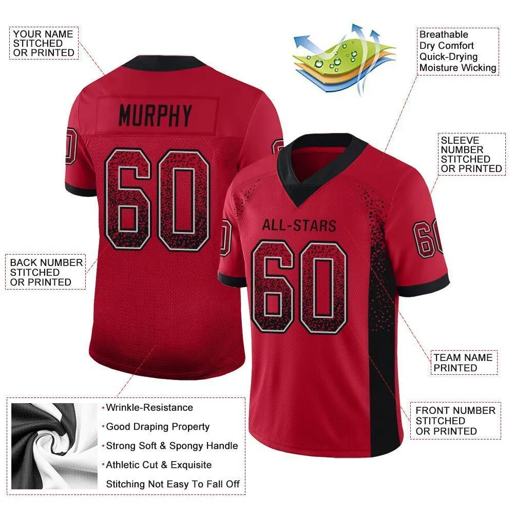 Custom Red Black-Gray Mesh Drift Fashion Football Jersey