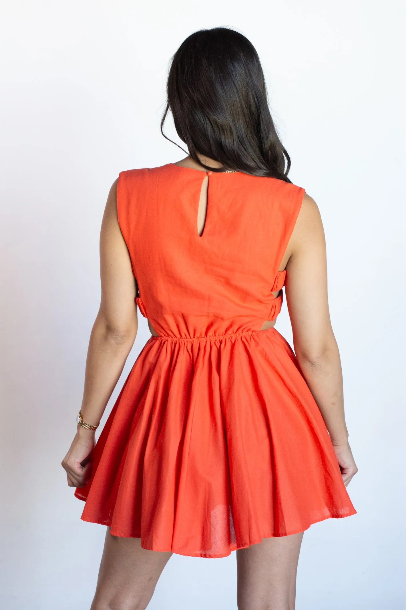 Darling Perspective Red Orange Side Cut Out Dress