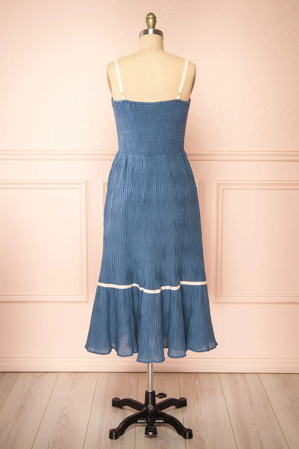 Dixie Blue | Pleated Midi Dress w/ Ivory Bows