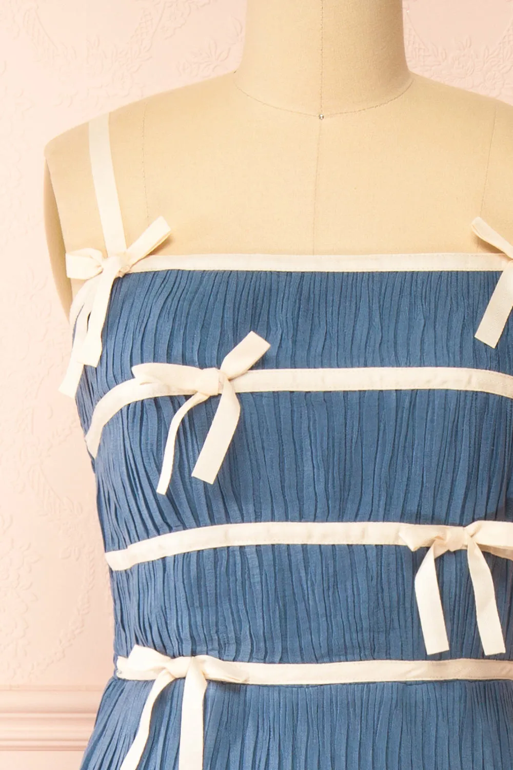 Dixie Blue | Pleated Midi Dress w/ Ivory Bows