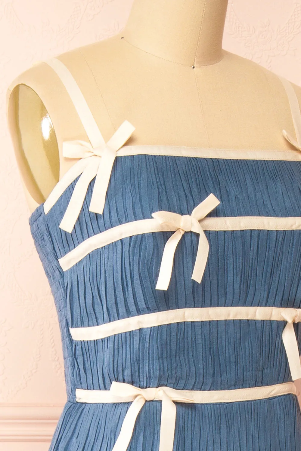 Dixie Blue | Pleated Midi Dress w/ Ivory Bows