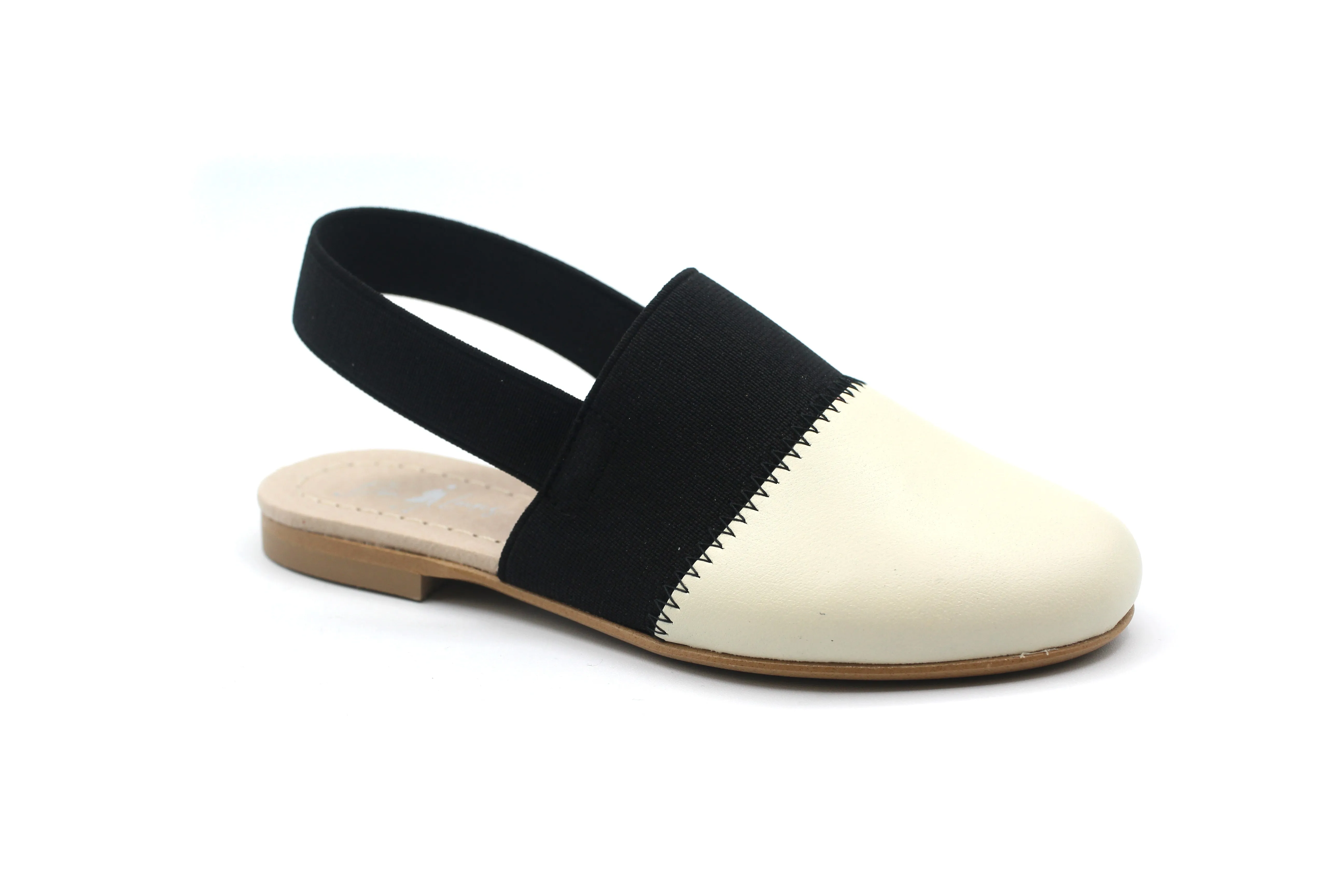 Don Louis Off White Black Elastic Sling Back