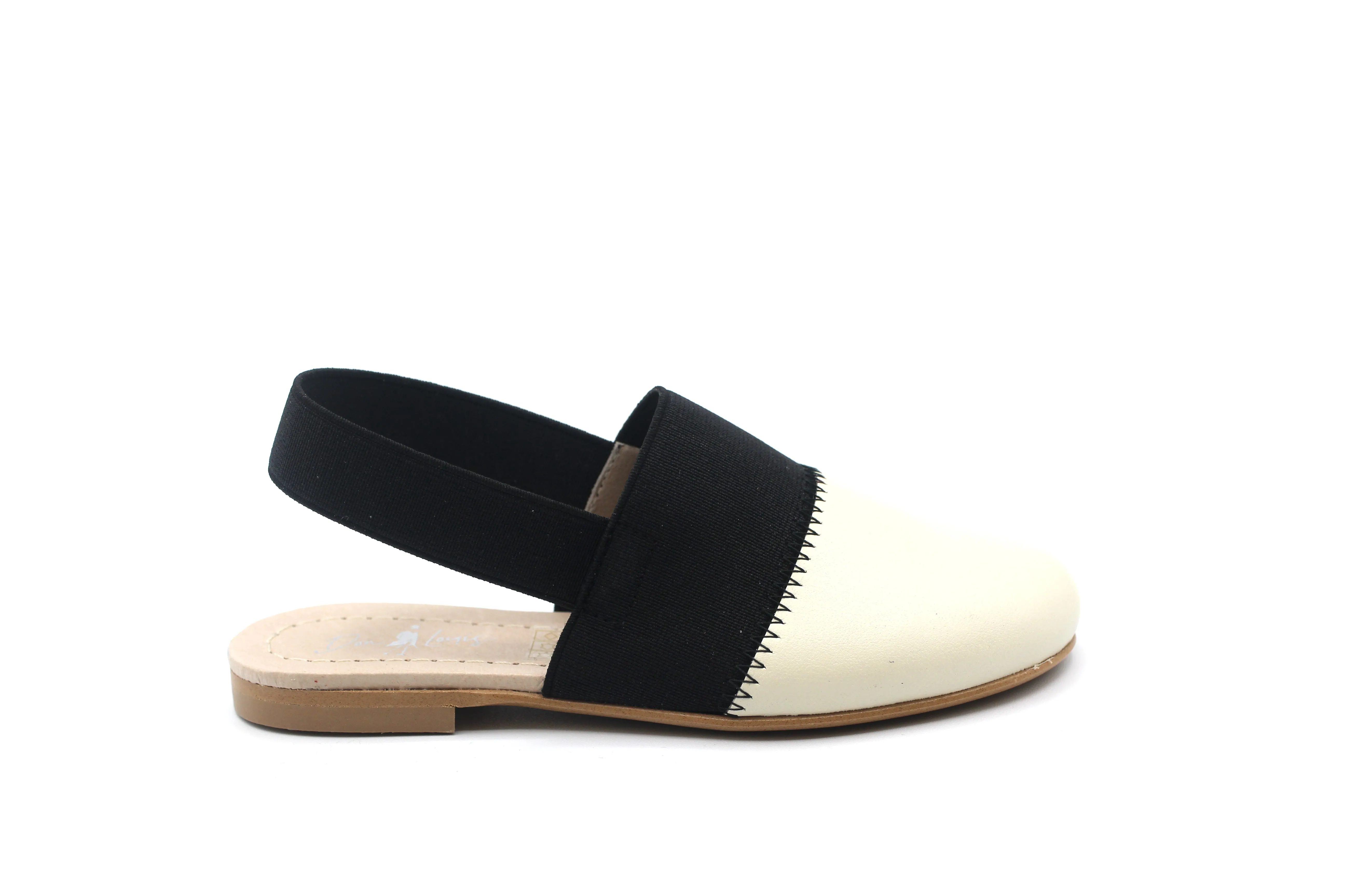 Don Louis Off White Black Elastic Sling Back