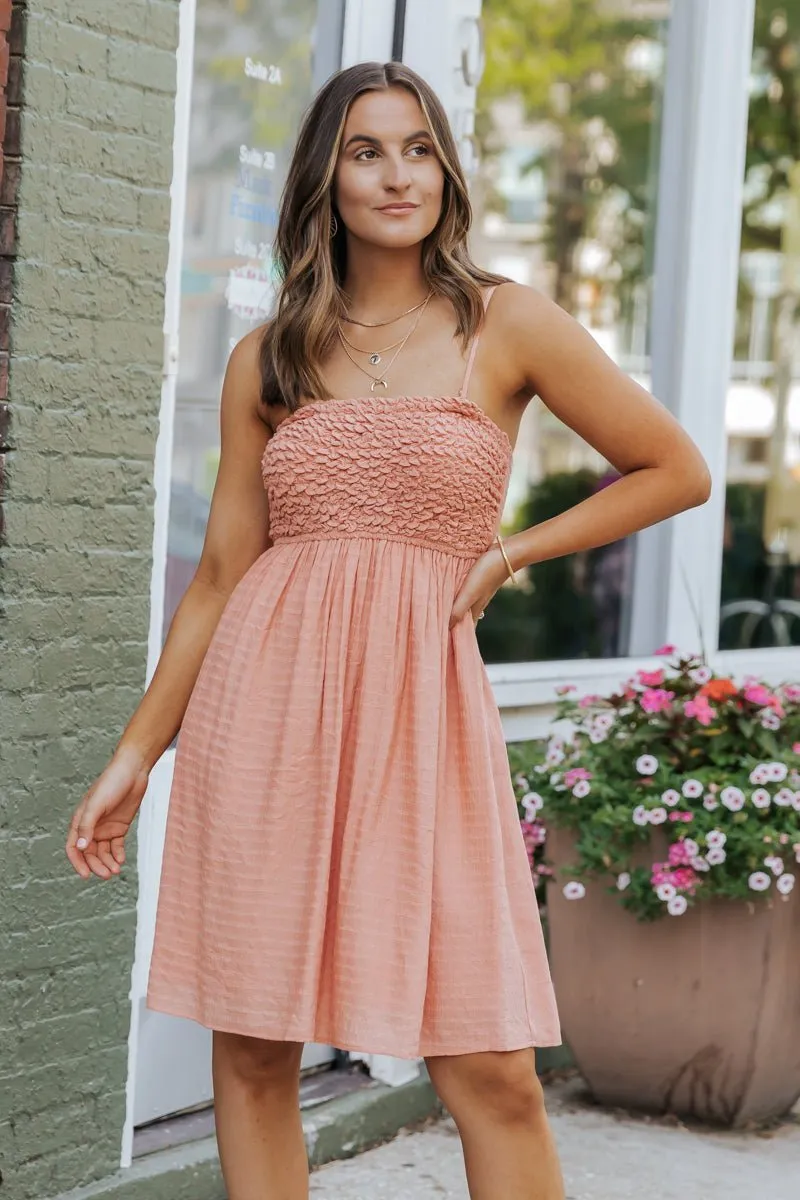 Dusty Salmon Smocked Babydoll Mini Dress - FINAL SALE