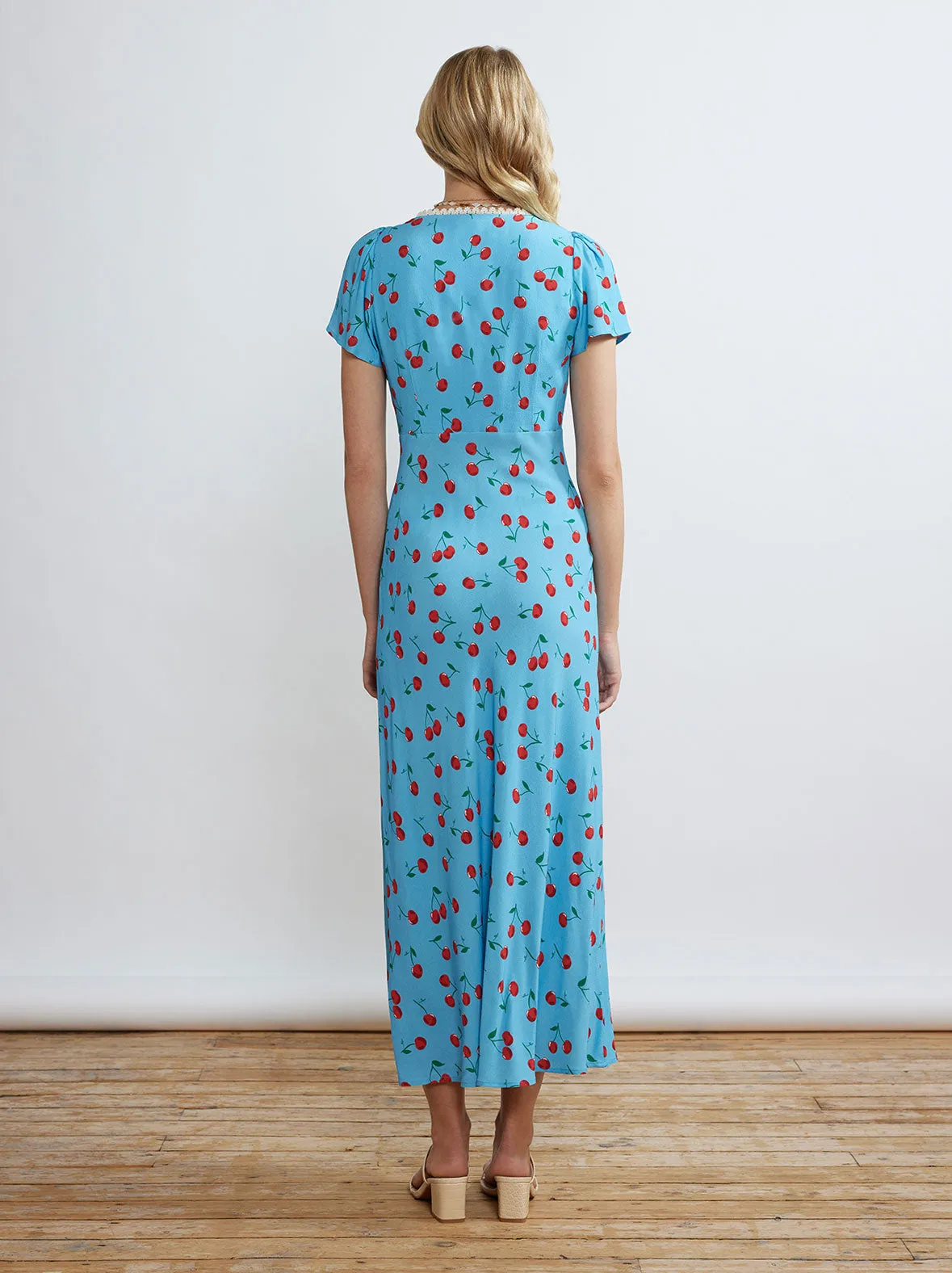 Effie Blue Cherry Midi Dress