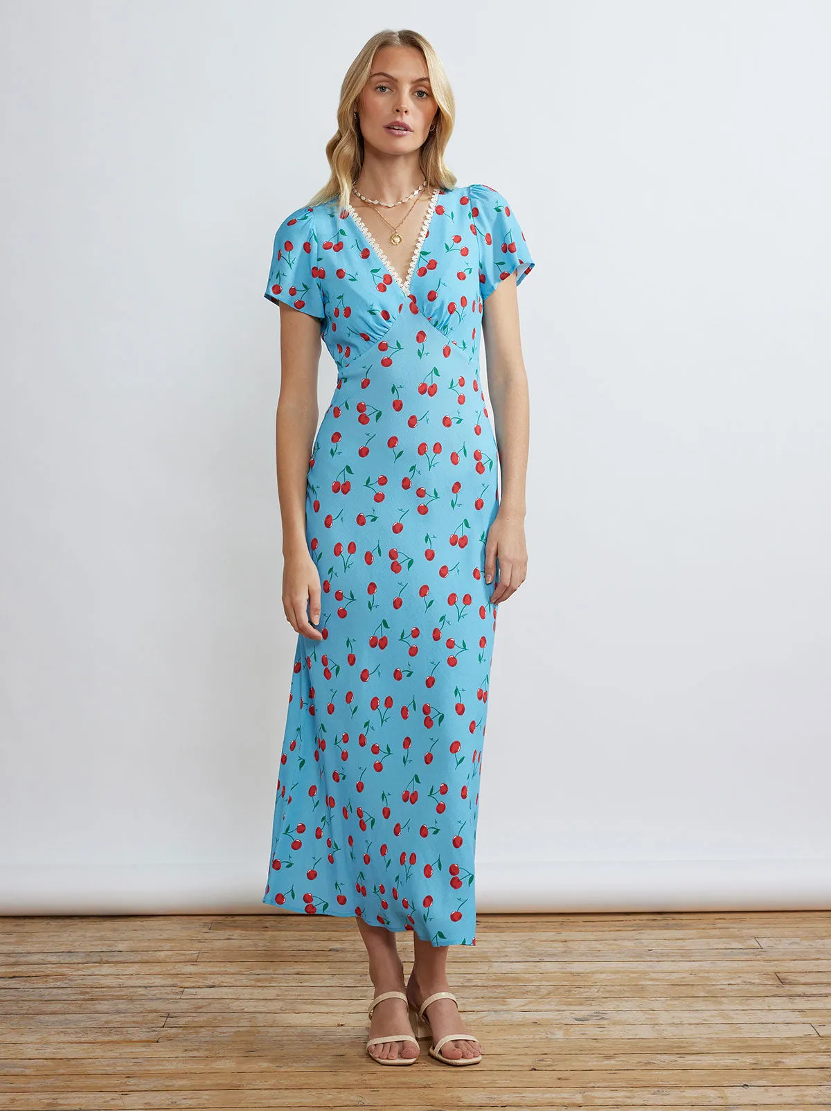 Effie Blue Cherry Midi Dress