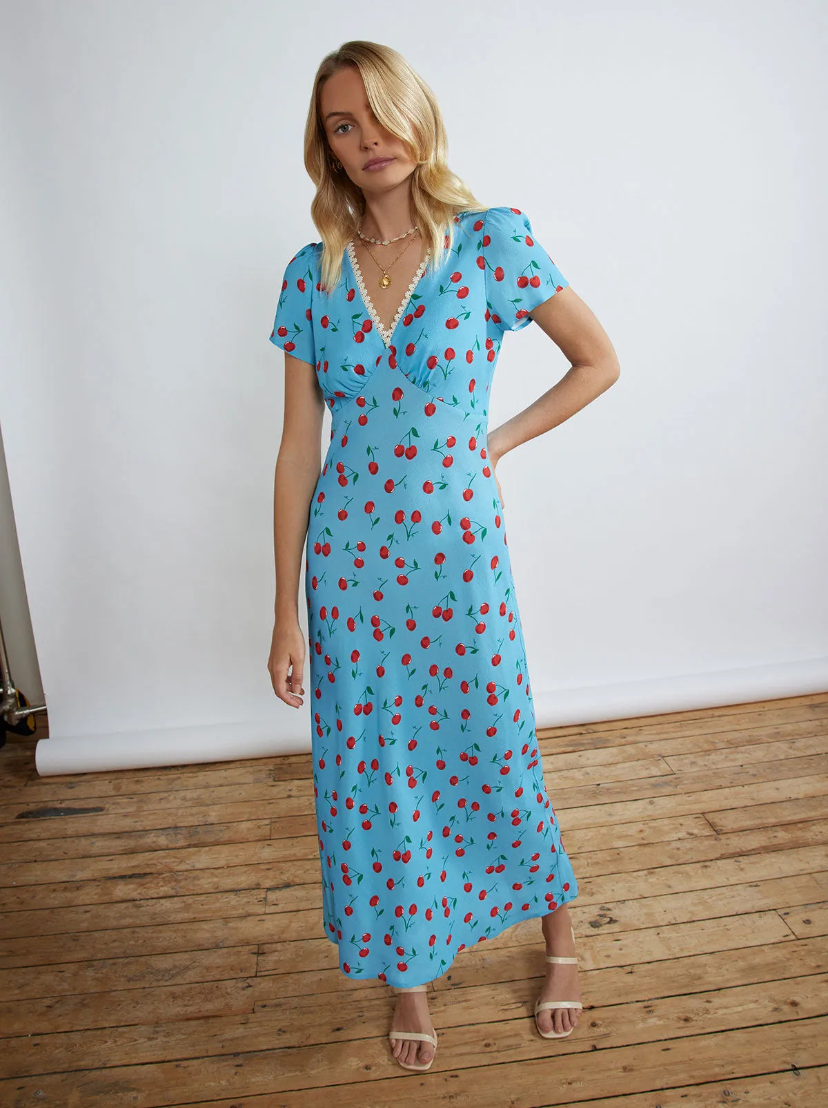 Effie Blue Cherry Midi Dress