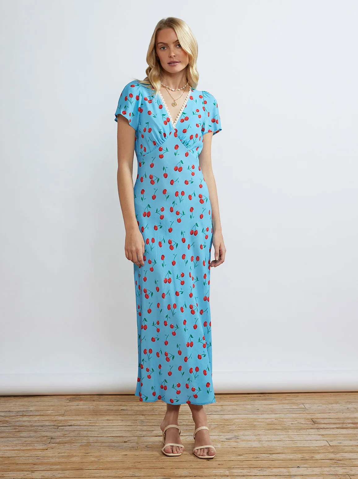 Effie Blue Cherry Midi Dress