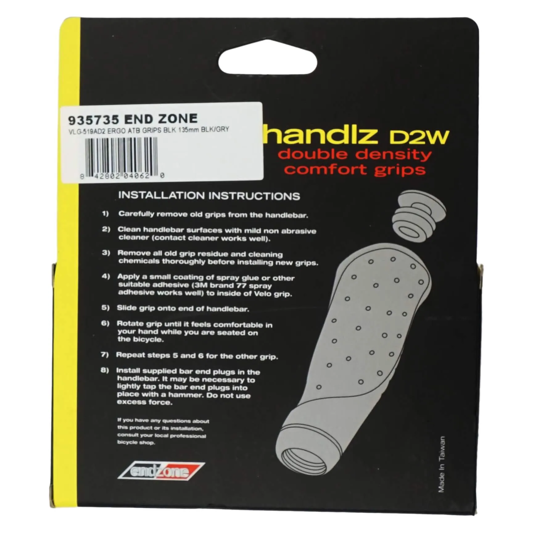 End Zone Handlz D2W Velo Ergo ATB 135mm Grips