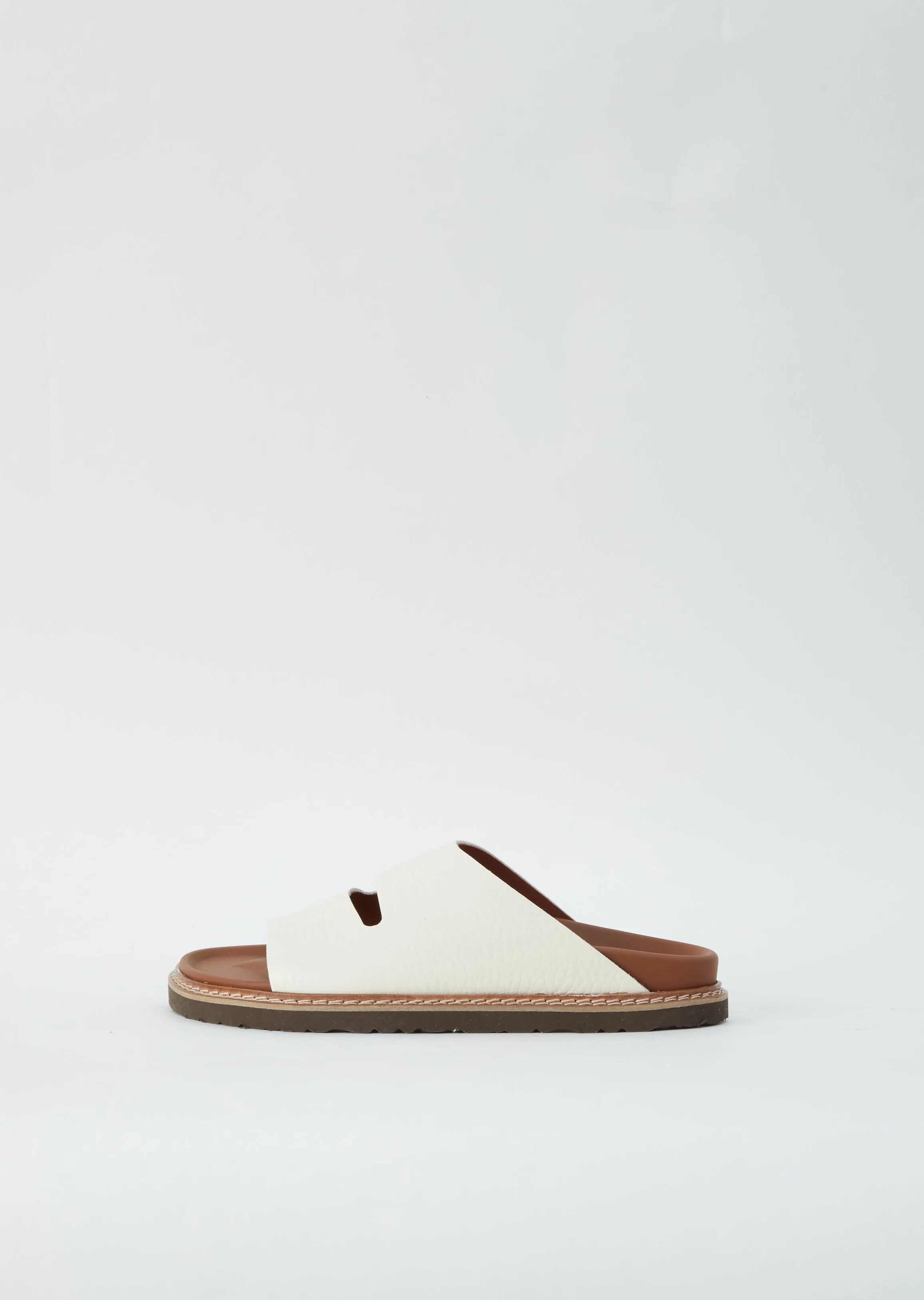 Fabia Grain Leather Slide — Off White