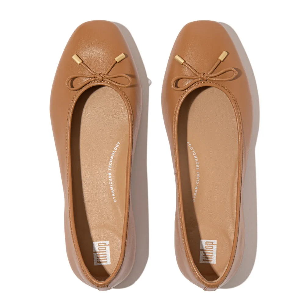 Fitflop Delicato Bow Soft Leather Ballet Flats Desert Tan