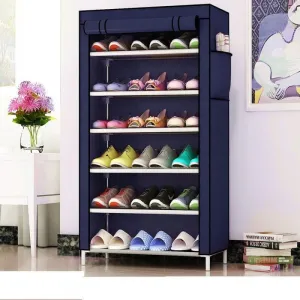 Folding Shoes Rack 6 Tiers With Cover (Blue)